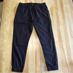 Tony Hawk Joggers Elastic Waist Cargo Pants Stretch Black Twill Sz Large